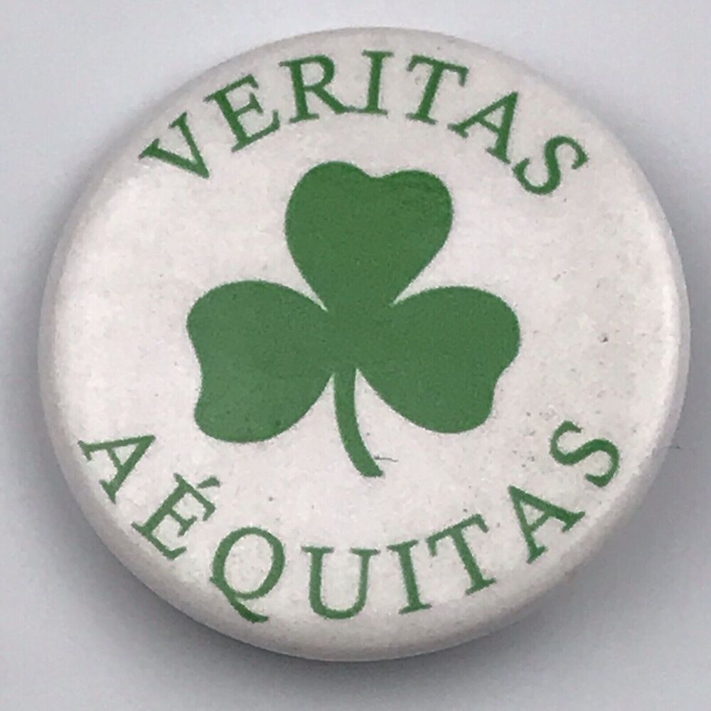 Veritas Aequitas Shamrock Pin Button Pinback Vintage